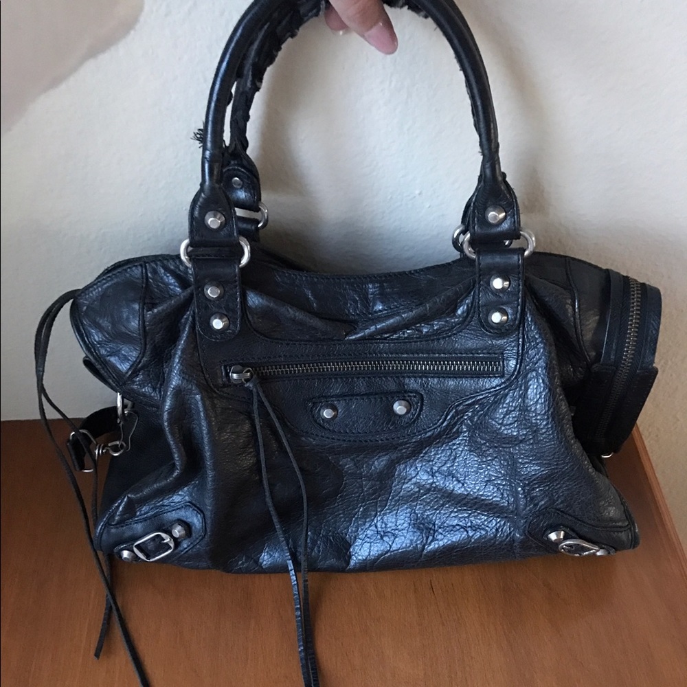 Black Leather Moto Satchel Bag